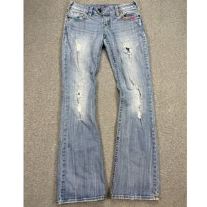 Silver Jeans Women's 26 Blue Light Wash Tuesday Bootcut Distressed Embellished